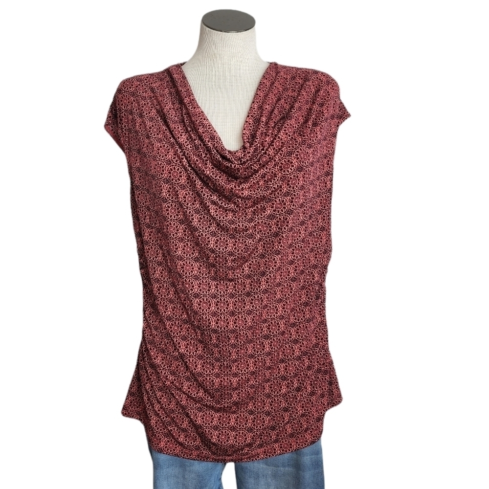 Worthington Rust Color Cowl Neck Geometric Sleeveless Women's Top Size OX